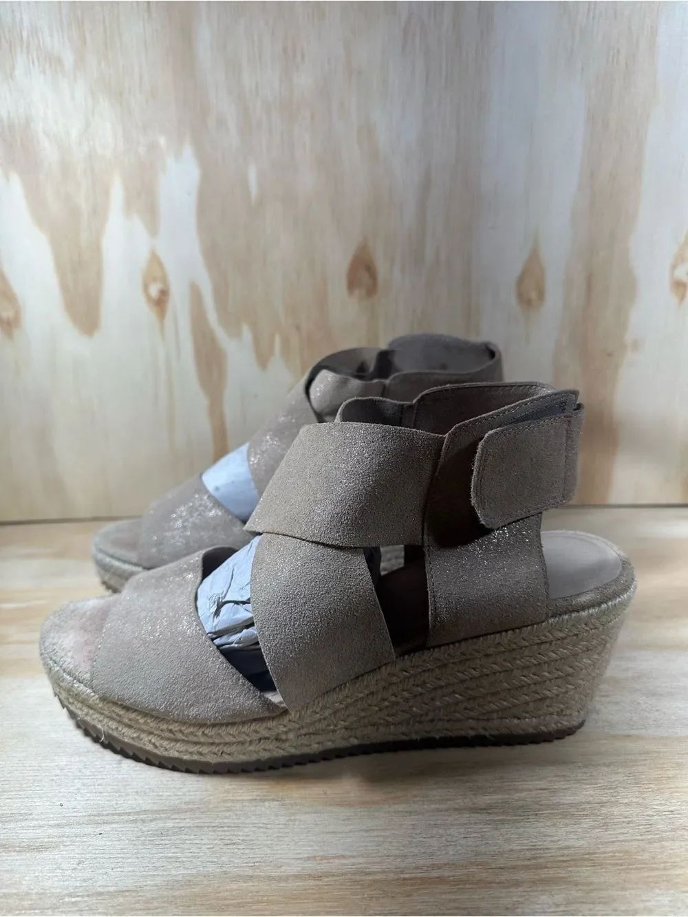 Eileen Fisher Taupe Espadrille Wedge Sandals Women’s Size 9